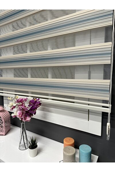 atölyeperde Atölye Perde Krem - Turkuaz Renk Geçişli Plise Zebra Stor Perde