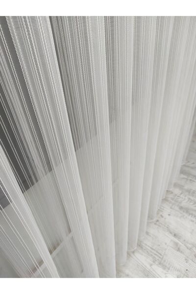 YAZAR HOME Gümüş Simli Parlak Zemin Ütü Istemez Eteği Kurşunlu Tül Perde - Normal Pile