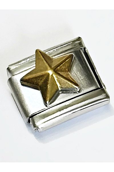 Takı Dükkanı Italian Steel Bracelet Charm Yellow Embossed Starry (1 Pc) 9mm Scb26C