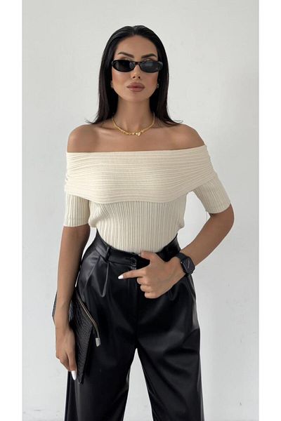 İKRAFASHİON Γυναικεία πλεκτή μπλούζα Madonna Collar