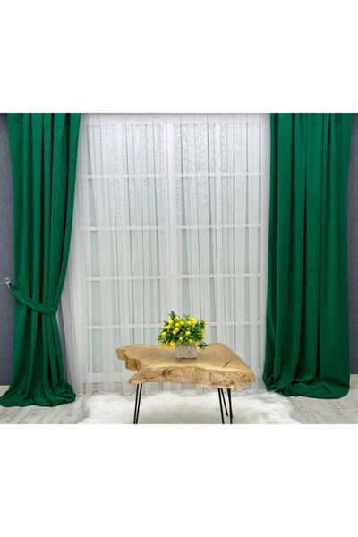 YAZAR HOME Yeşil Renkli Fon Perde 1 Takım 2 Adet