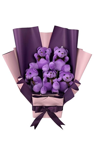 AYICIK PAZARI Mor Temalı Sevimli Ayıcık Buketi