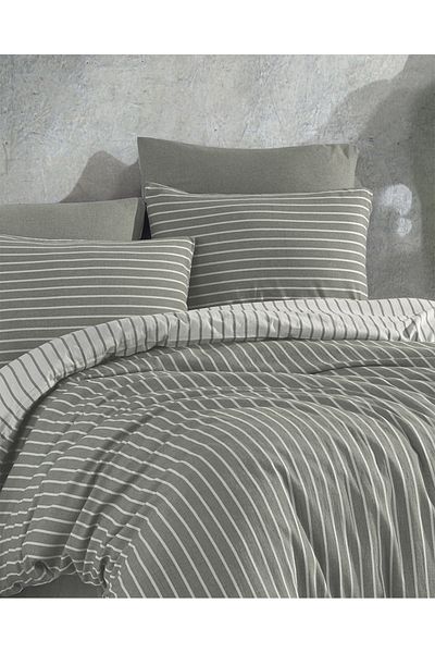 luxtex Double Striped Duvet Cover Set - Cotton Satin, 200x220 CM, Without Sheets