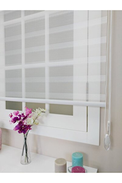 atölyeperde Atölye Perde Çiftli Sistem Beyaz Jakar Lines Eteksiz Tül Ve Stor