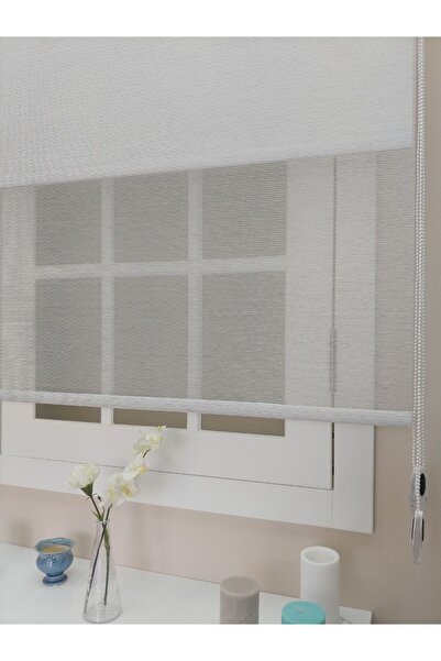 atölyeperde Atölye Perde Çiftli Sistem Gri Ince Çizgili Tül+stor