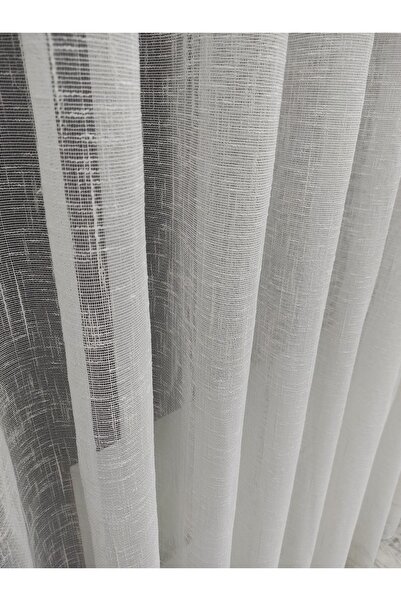YAZAR HOME Beyaz Mat Zemin Kırçıllı Ütü Istemez Eteği Kurşunlu Tül Perde - No...
