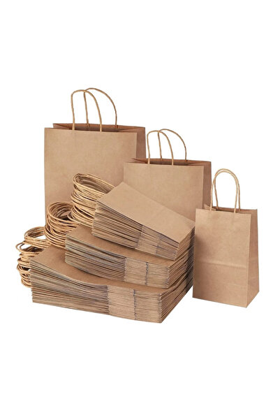 Kraft Burgu Saplı Çanta 28 cm X 16 cm X 29 cm 50 Adet Kağıt Poşet Çanta