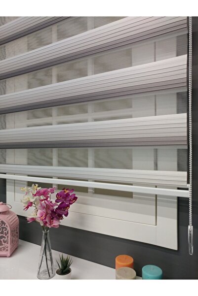 atölyeperde Atölye Perde Beyaz - Gri Renk Geçişli Geniş Plise Zebra Stor Perde