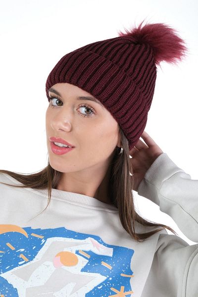 Ritagarcia Women's Burgundy Winter Pompom Knitwear Beret