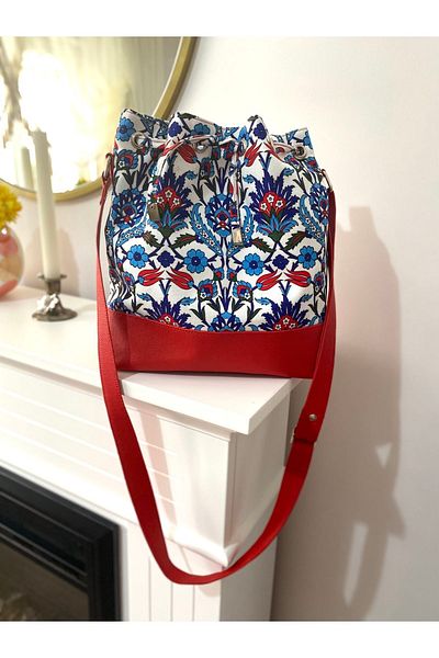 TALKING DREAMS Red Tile Patterned Bucket Bag