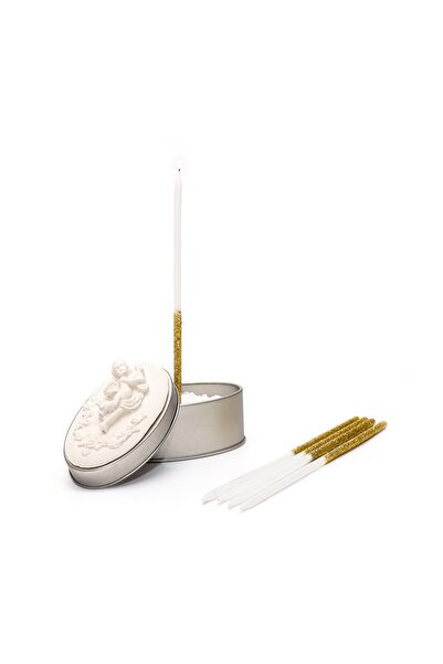 Missi Gold Simli 5'li Dilek Mumu Ve Kokulu Melek Seramik Taşlı Teneke Kutu Seti