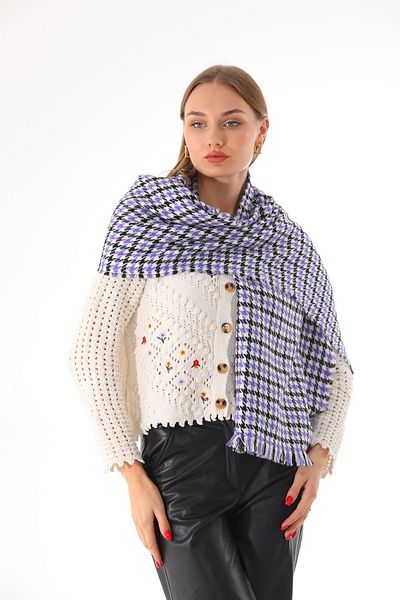 Ritagarcia Eșarfă neagră cu model Houndstooth pentru femei