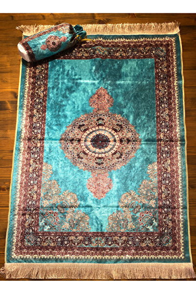 Seccadem yeşil damask kadife halı seccade