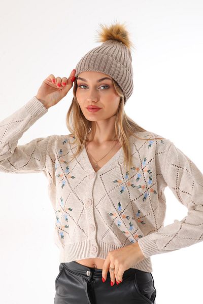 Ritagarcia Women's Winter Stone Pompom Knitwear Beret