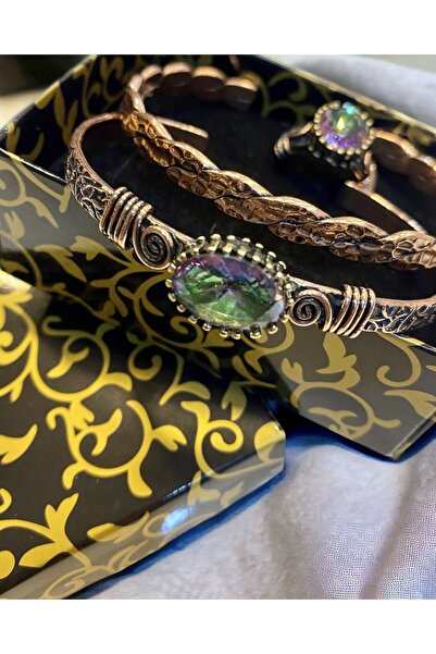 kapris concept Original Mystic Topaz Natural Stone Pure Copper Triple Combination Bracelet & Ring Set