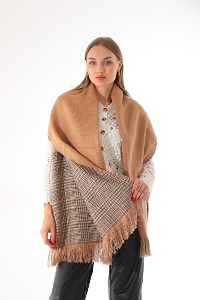 Ritagarcia Двустранен светлокафяв шал с мека текстура