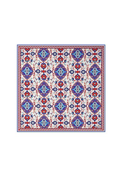 Bursa İpek Tulip Patterned White Silk Handkerchief - Saks Tile