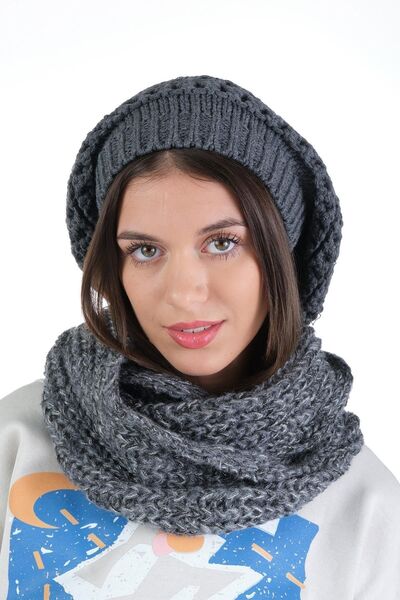 Ritagarcia Γυναικείο Σετ Πλεκτό Ανθρακί Πλεκτό Μπερέ και Πλεκτό Κολάρο