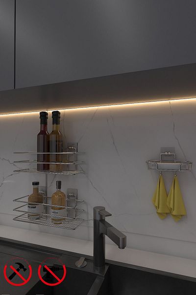Alper Banyo 2 τεμ. Χρώμιο αυτοκόλλητο ράφι οργάνωσης - Ματ, συμπαγής θήκη σαπουνιού και θήκη για σφουγγάρια πιάτων ανθεκτική στη σκουριά