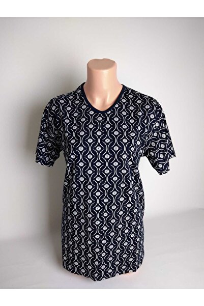 YAŞAR TRİKO Navy Blue Viscose Lycra Women's Combed Cotton T-Shirt - V-Neck, S...