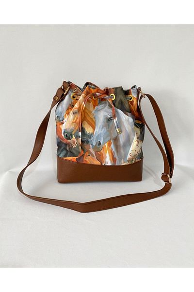 TALKING DREAMS Tan Patterned Faux Leather Bucket Bag