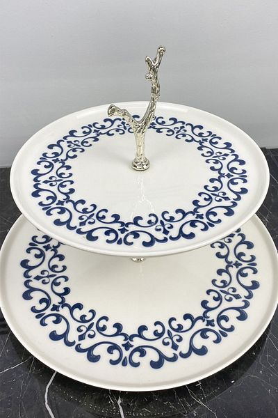 MAY HOME Uno Blue Ivy Porcelain Cookie Holder Presentation Plate