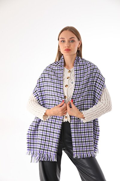 Ritagarcia Eșarfă neagră cu model Houndstooth pentru femei
