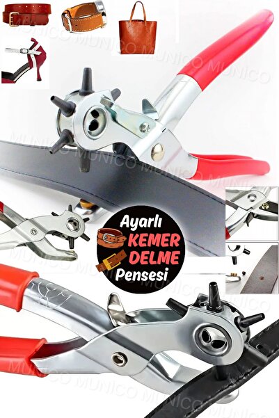 Munico 6 Farklı Boy Deri kemer Delgeç Pense Kuşgözü Zımba Döner Çanta Ayarlay...