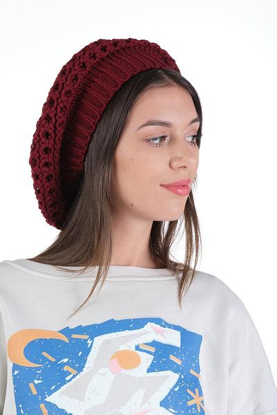 Ritagarcia Women's Burgundy Knitwear Single Layer Painter Beret