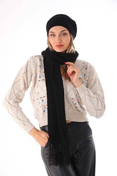 Ritagarcia Жіноча в'язана шапка з нитками, чорна, в'язана у стилі «Селонік», ...