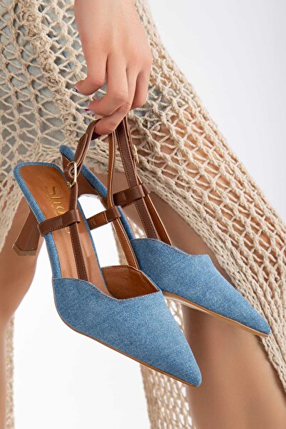 Genel Markalar arkası açık yandan direkli topuklu ayakkabı