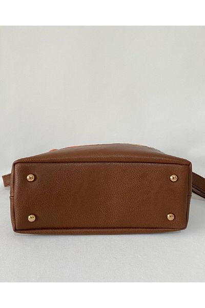 TALKING DREAMS Tan Patterned Faux Leather Bucket Bag