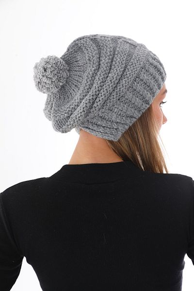 Ritagarcia Women's Thick Gray Knitted Pompom Beret