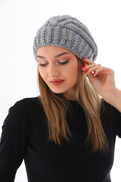 Ritagarcia Women's Thick Gray Knitted Pompom Beret