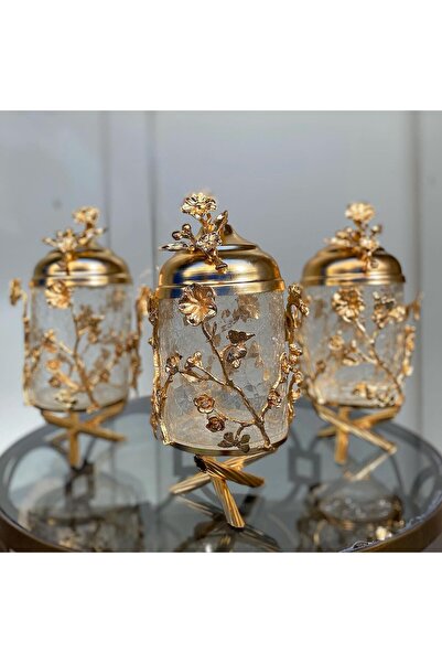 AZADE BAKIR KOMPLE JAPON GÜLLÜ PİRİNÇ LUX KAVANOZ TAKIMI GOLD