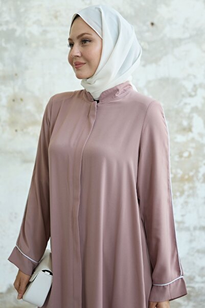 InStyle Casual Arm Piping Patterned Salvia Powder Ferace