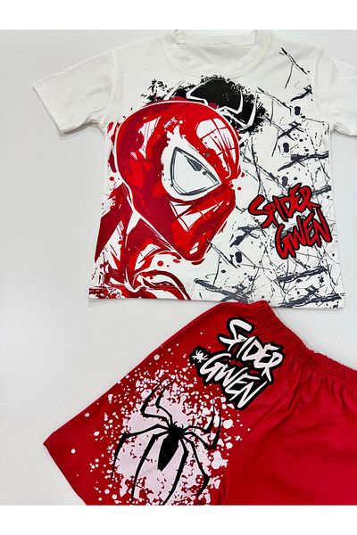 Esterella Spiderman Gwen Printed Short Sleeve Shorts Suit/ Shorts- T-Shirts Combed Suit/Kids Shorts Suit