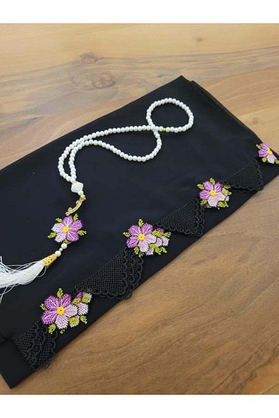 onlaynticaret Needle Embroidered Handcrafted Mevlüt Cover and Rosary O-000121