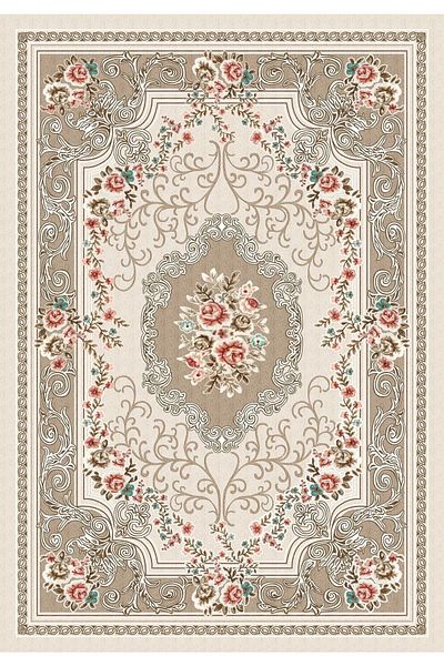 Sermod 10291-Sponge Crem Brown Red Floral Anti-Slip Covor Husă