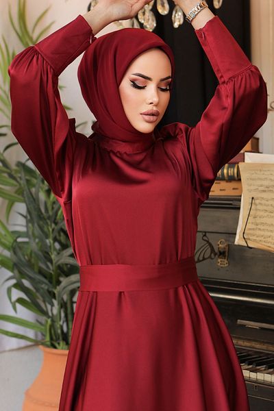 InStyle Rochie din satin burgundy - cu fermoar la capătul mânecii