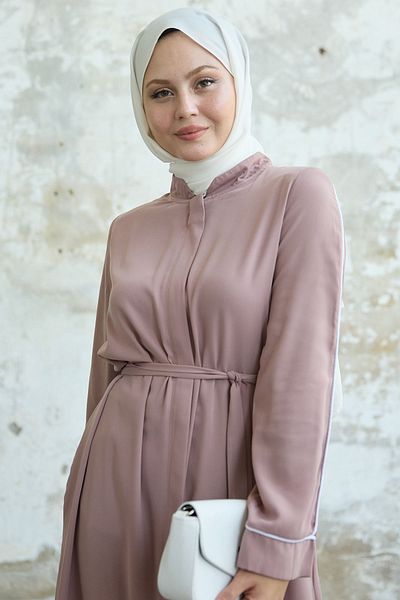 InStyle Casual Arm Piping Pattern Salvia Powder Ferace