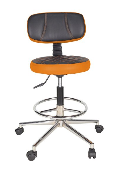 Gizmo Ofis Büro Döner Tekerlekli Çalışma Tabure Sandalyesi B1000 Turuncu