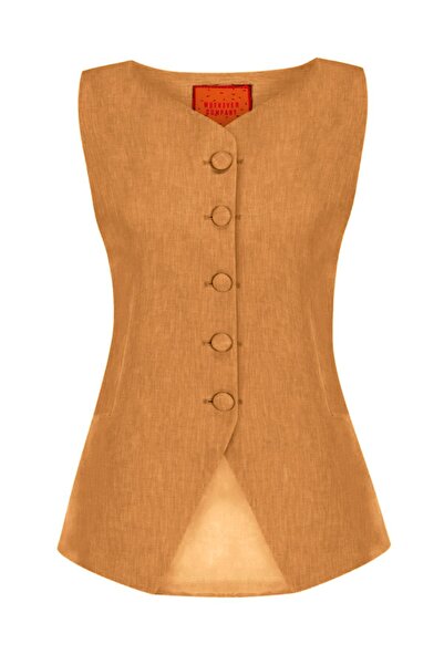 Whenever Company Kahve Tarçın Fit Önden Düğmeli Yelek