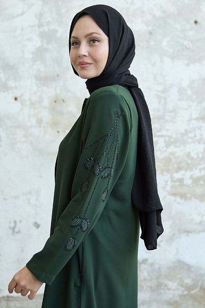 InStyle Khaki Ferace with Leaf Pearls - Sleeves