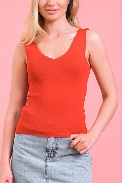 HayalGecesi Women's Red Battalone Regular Ladder Collar Strap Thin Knitwear Summer Blouse Athlete
