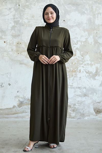 InStyle Khaki Ferace - Gather with Tassel Detail on the Back