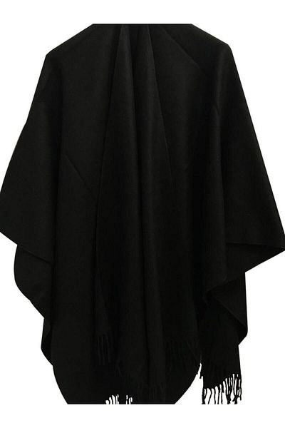KARADAŞ Women's Black Plain Poncho