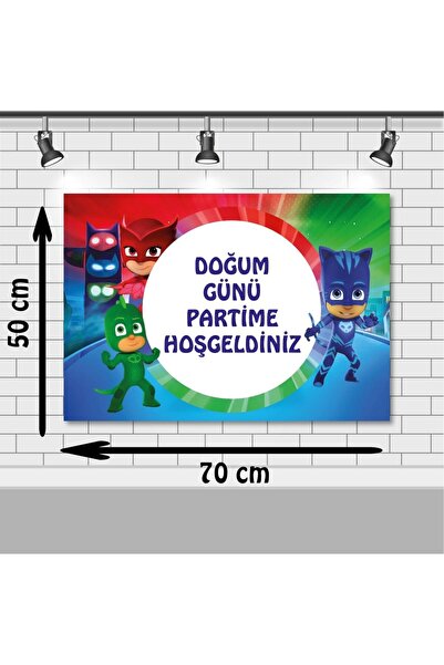 Pijamaskeliler  Doğum Günü 50x70 cm PJ Mask Doğum Günü Konsepti Afişi