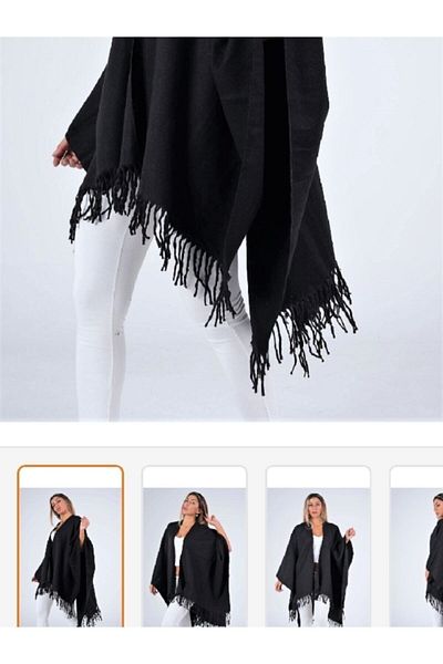GÜLCE STORE Plain Black Women's Poncho