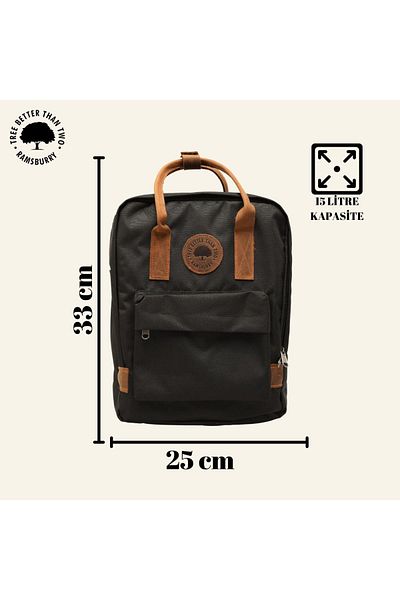 Ramsburry Unisex Black Waterproof Imperteks Fabric 100% Genuine Leather Handle Backpack with Laptop Compartment